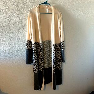 Long Knit Cardigan size Medium Leopard Open Front